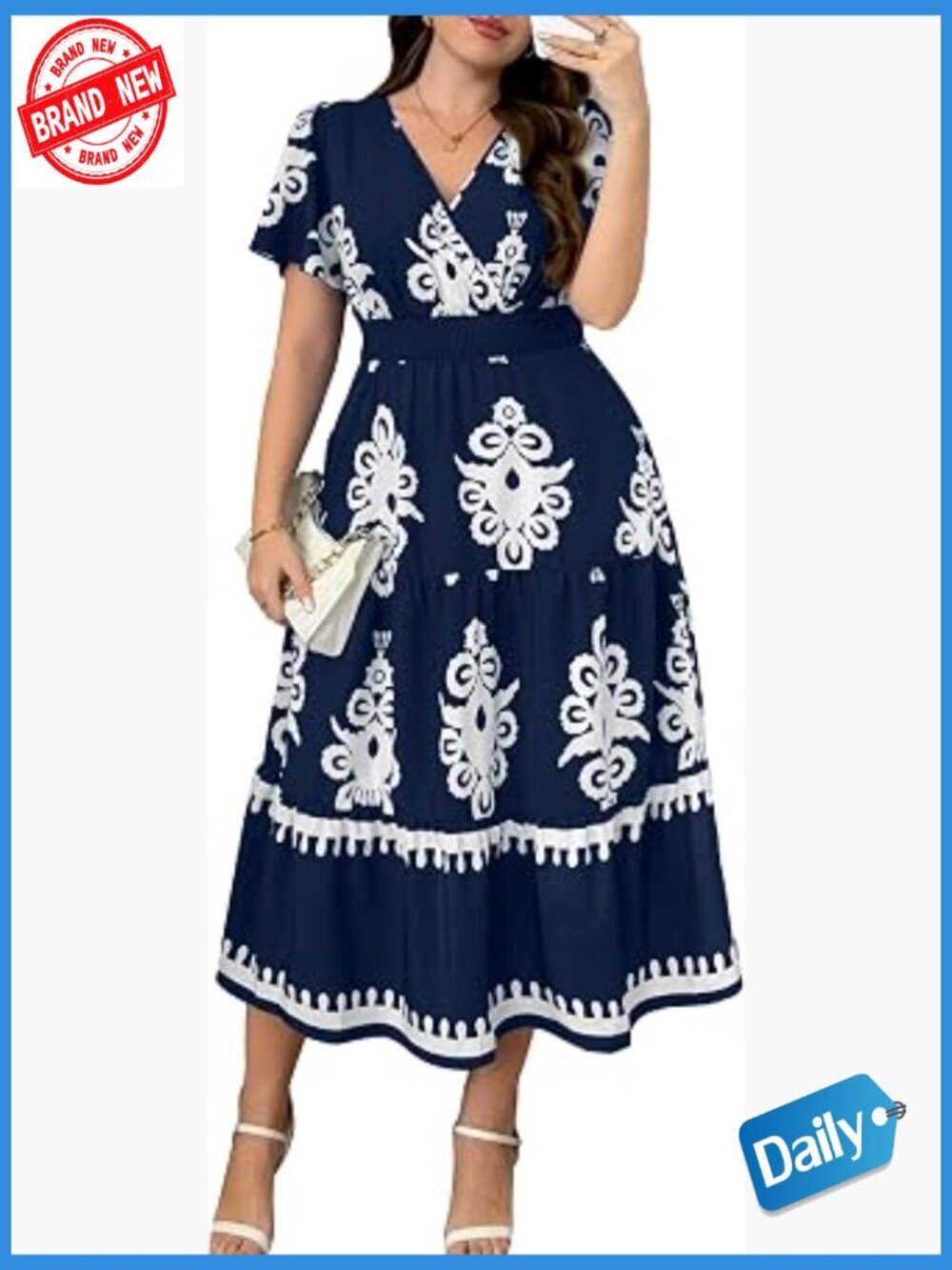 Plus Size Boho Maxi Dress Wrap V Neck Short Sleeve Aline Floral